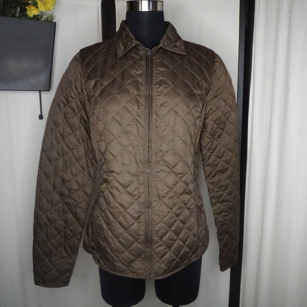 EDDIE BAUER Down Shirt Jacket Brown M Tall Zip Up